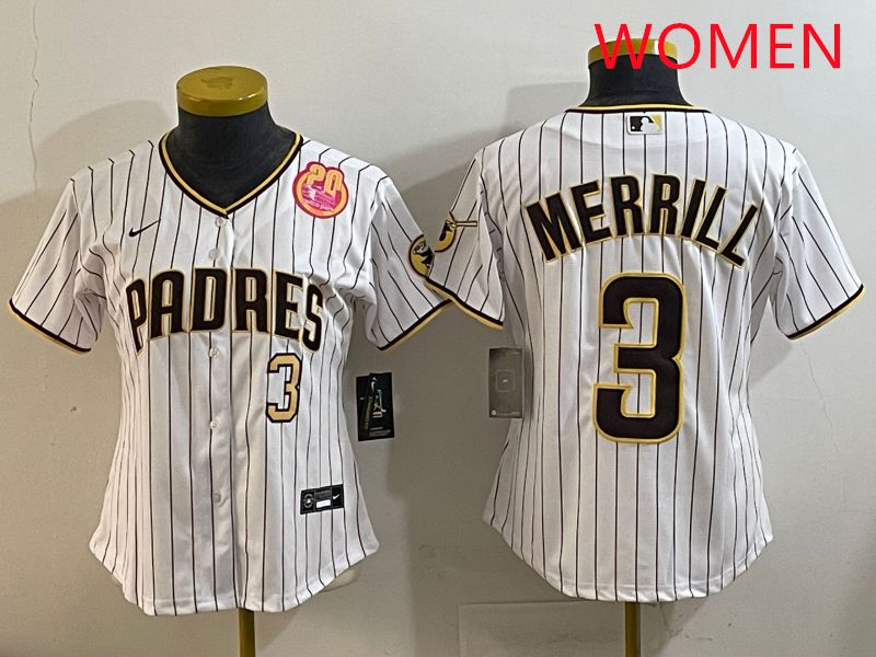 Women San Diego Padres #3 Merrill White Stripe Game 2025 Nike MLB Jersey style 3